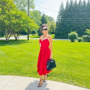 Chic Red Midi Dress for Women